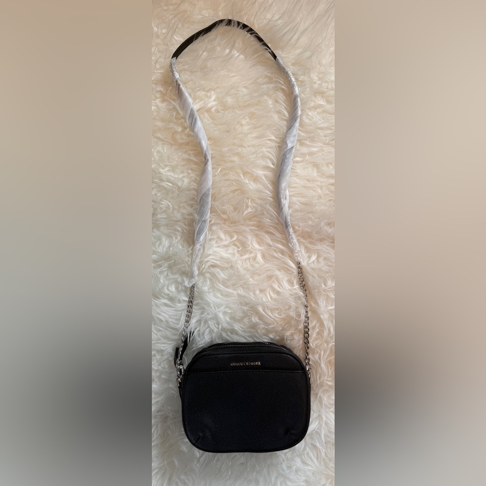 Armani Exchange Black Crossbody Bag with Silver Chain